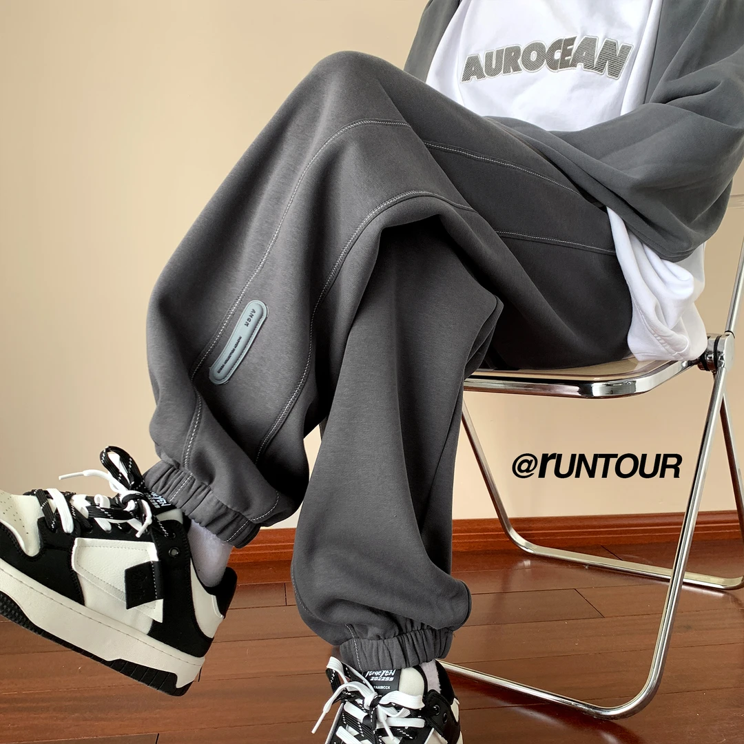 贴标运动卫裤男春季大码学院风美式高街篮球宽松束脚哈伦休闲裤子