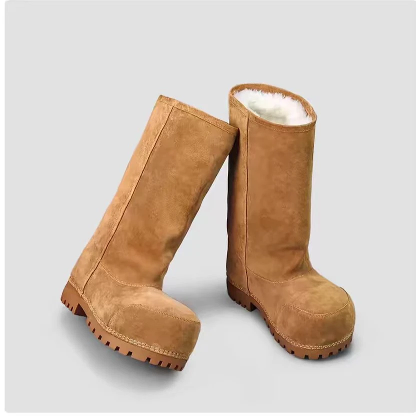 2025新冬季保暖雪地靴时尚大头靴子厚底套筒长款加绒加厚雪地棉鞋