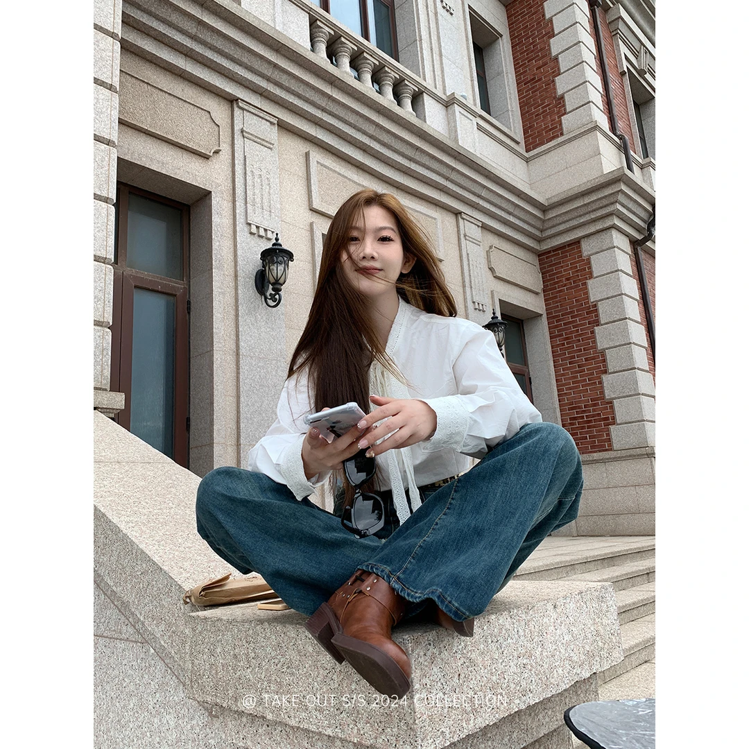 外卖到了【千金气质】蝴蝶结法式衬衫内搭长袖上衣-WM4HSC12