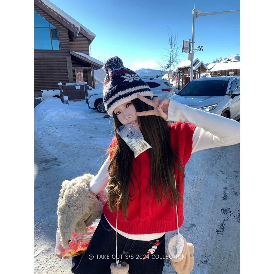 外卖到了【热恋凛冬】秋冬两版本绞花高领毛衣红色马甲背心WM4KSS12