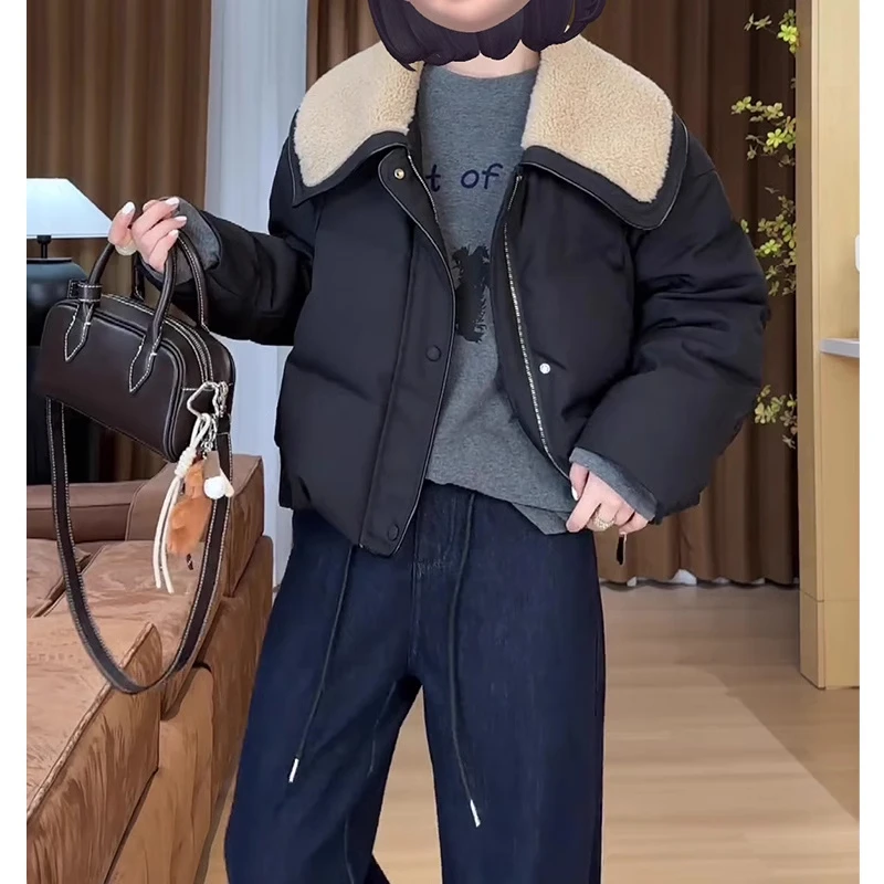 毛领拼接羽绒服上衣外套2024冬季信款大码女装设计感胖妹妹显瘦