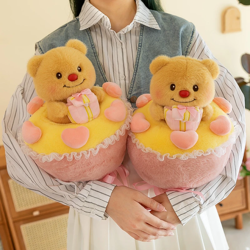 可爱黄油小熊花束毛绒玩具玩偶表白录音发声公仔节日送女生礼物