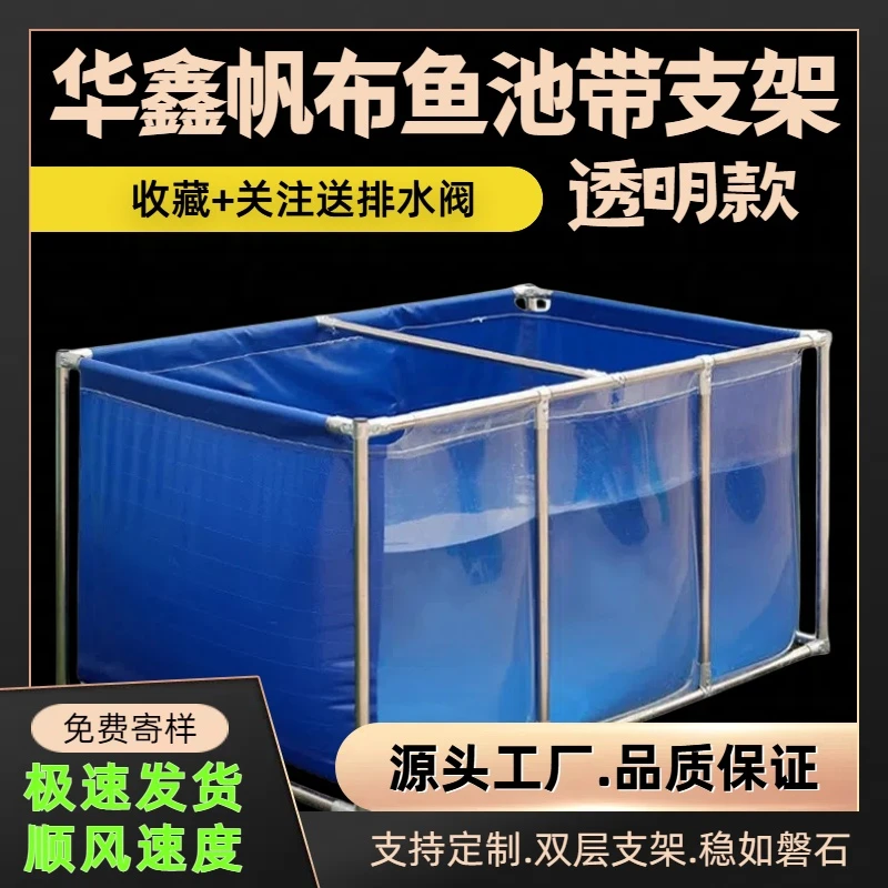 透明帆布折叠鱼池家用游泳带支架刀刮布移动水池养殖蓄水箱防水布