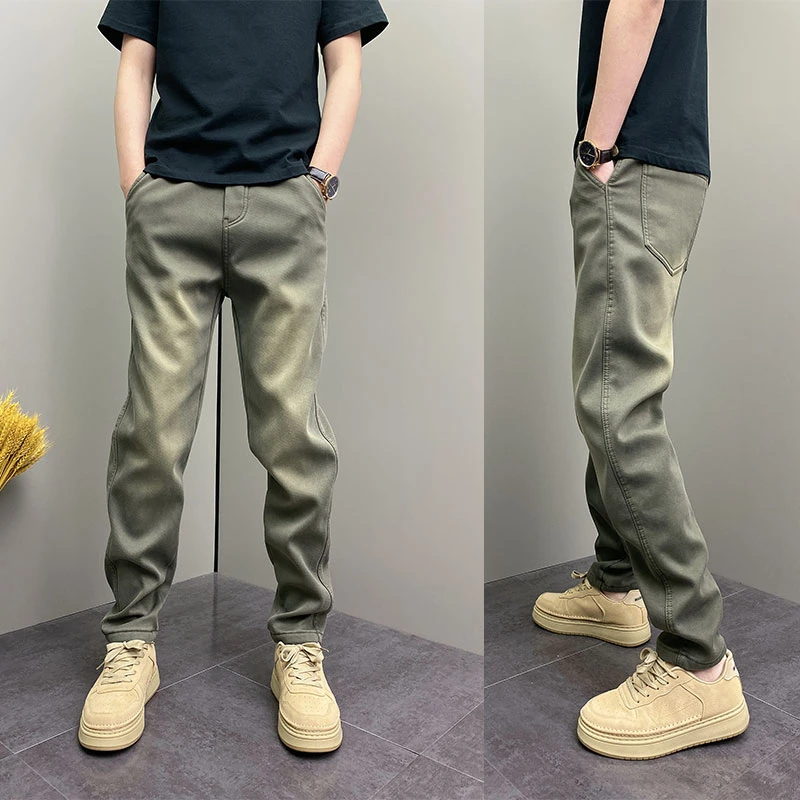 春秋2025原创爆款高街卫裤男士修身时尚弹力直筒裤磨白水洗牛仔裤