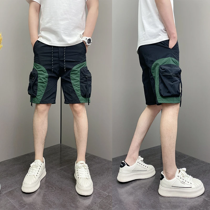 2024男士潮流大口袋腰带款工装短裤夏季薄款新款宽松直筒五分中裤