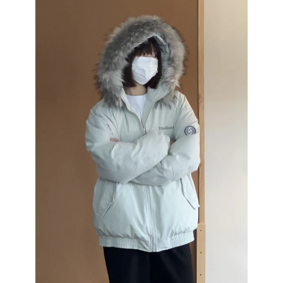 ZMXN冬季保暖大毛领派克棉服外套男女潮牌宽松连帽防寒加厚棉衣