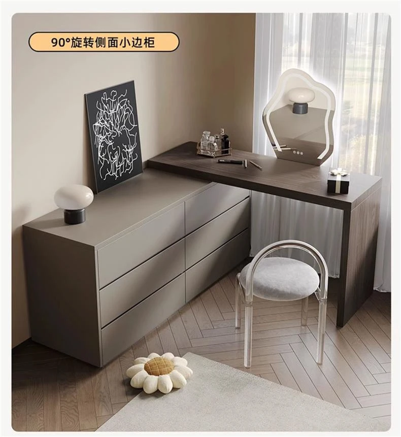 西藏新疆包邮梳妆台卧室现代简约斗柜一体灰色梳妆柜小户型床尾柜