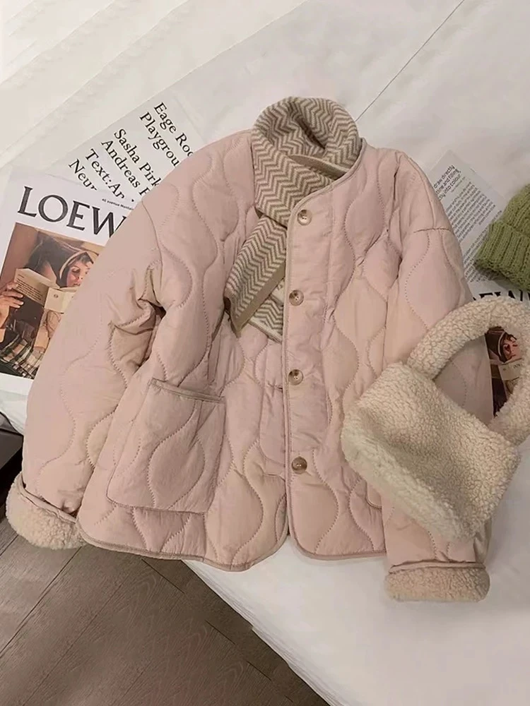 8262韩版加绒加厚秋冬季棉服百搭休闲洋气宽松