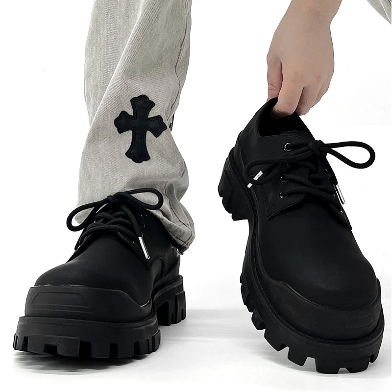 巴黎厚底增高德比鞋男高级感哑光真皮圆头皮鞋英伦cleanfit风鞋子