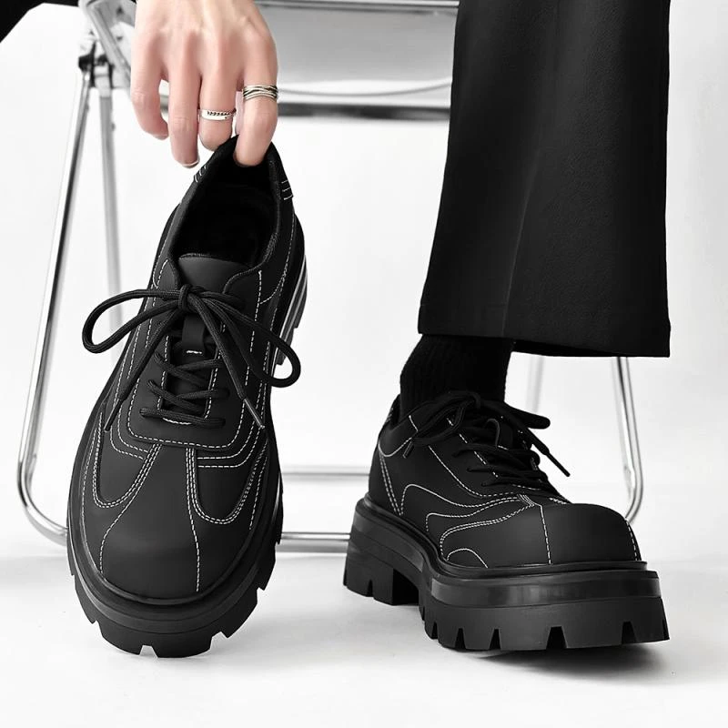 男士鞋子2025新款休闲皮鞋黑色厚底德比鞋低帮大头潮鞋高级感男鞋