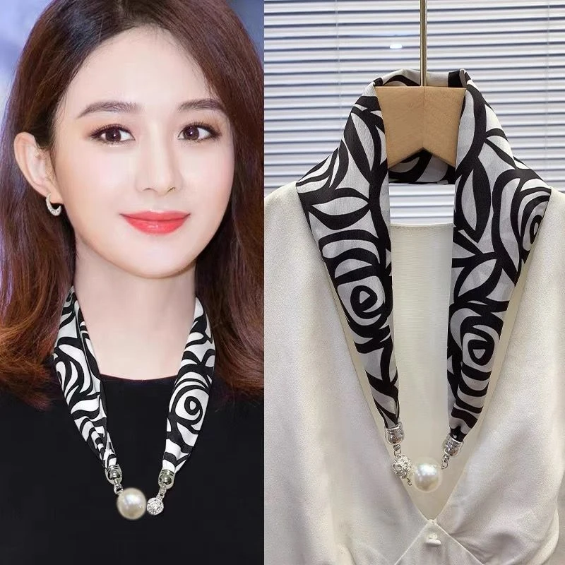 磁扣丝巾项链发带高级感网红新款磁力扣手链小长条女春夏天护颈带