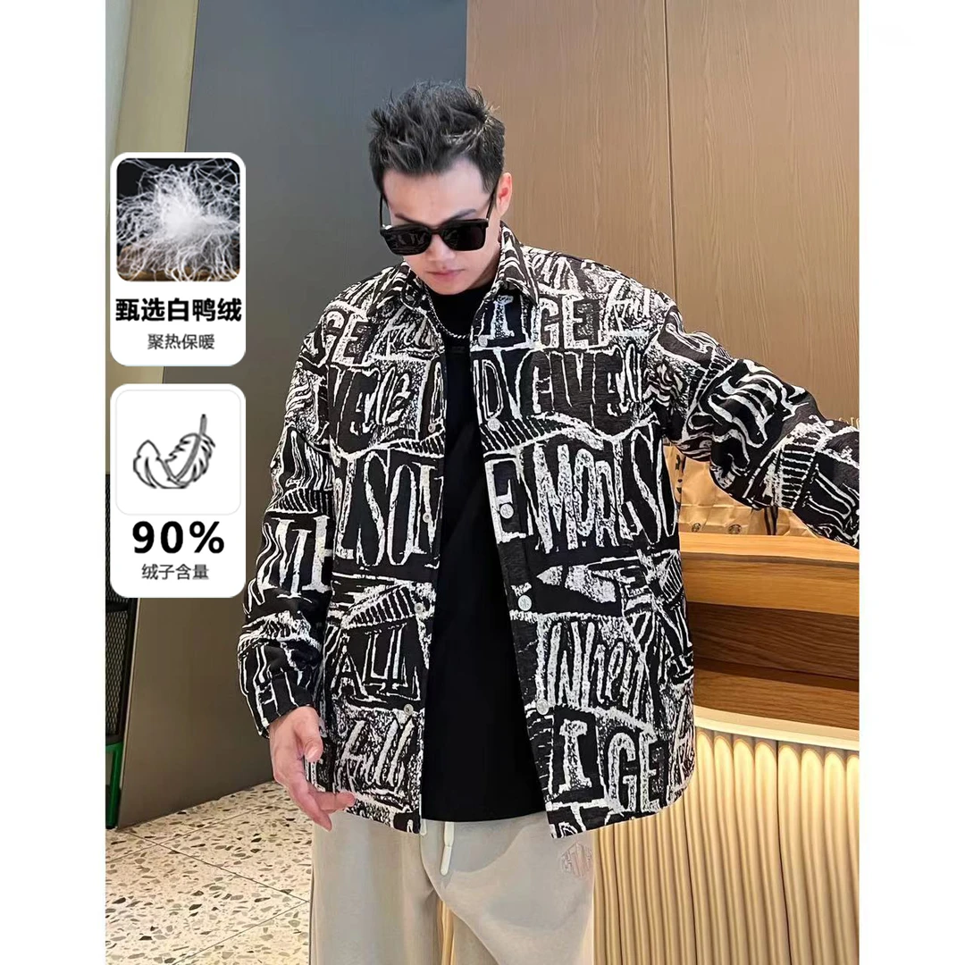 MR.NI/倪先生“字母乐章”起伏艺术抽象高定面料90绒衬衫式羽绒外套