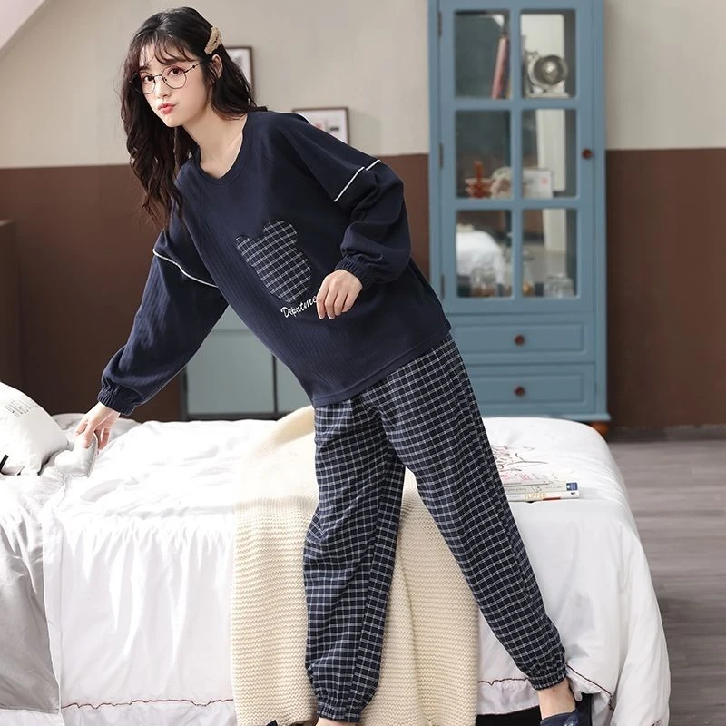 高档纯棉睡衣女春秋款长袖休闲宽松甜美可外穿秋冬全棉家居服套装