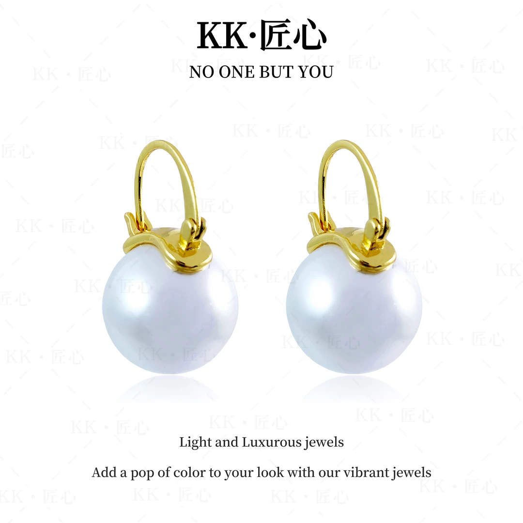 黄铜耳饰 KK·匠心 素款通勤灰珠温柔简约优雅耳环-1320