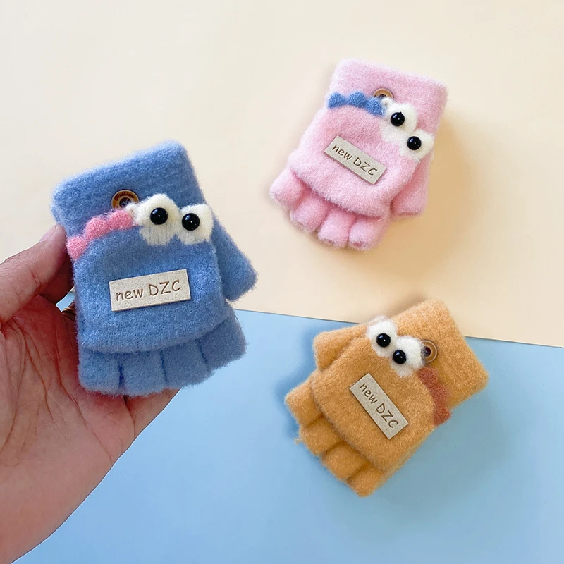 婴儿手套秋冬季保暖加绒1-3岁2宝宝半指翻盖幼儿童玩耍爬行小手套