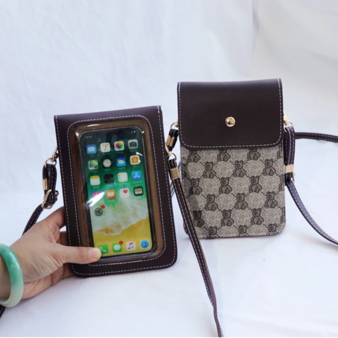 印花2025新款可触屏大屏手机包百搭单肩斜挎包零钱袋链条迷你小包