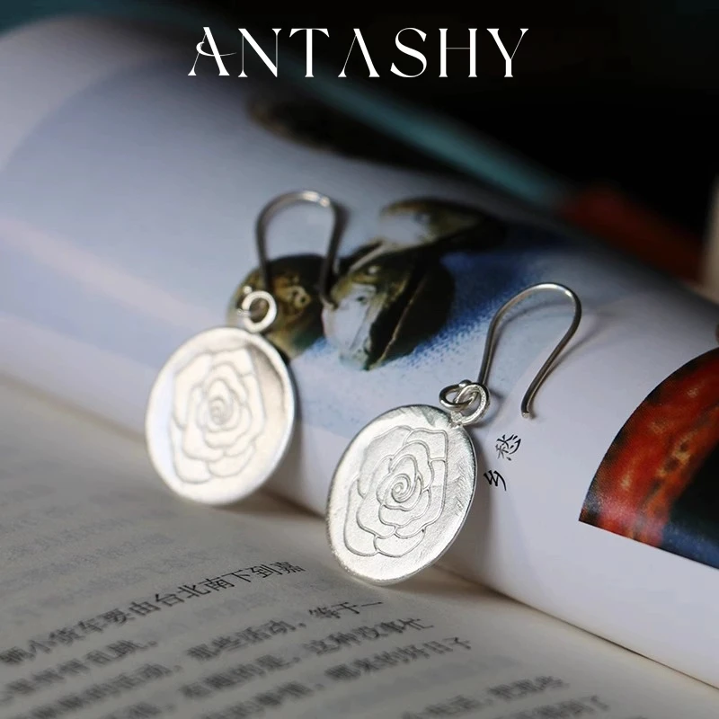 足银耳饰 999纯银原创设计「Rose」简约复古玫瑰花小众文艺耳环