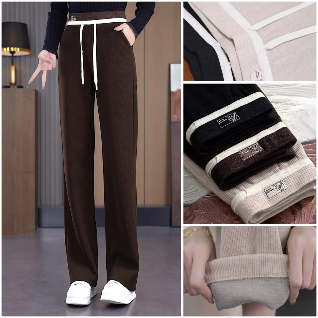 【棠小晓】2023秋冬新款高腰针织阔腿裤女垂感宽松长裤显瘦通勤直筒