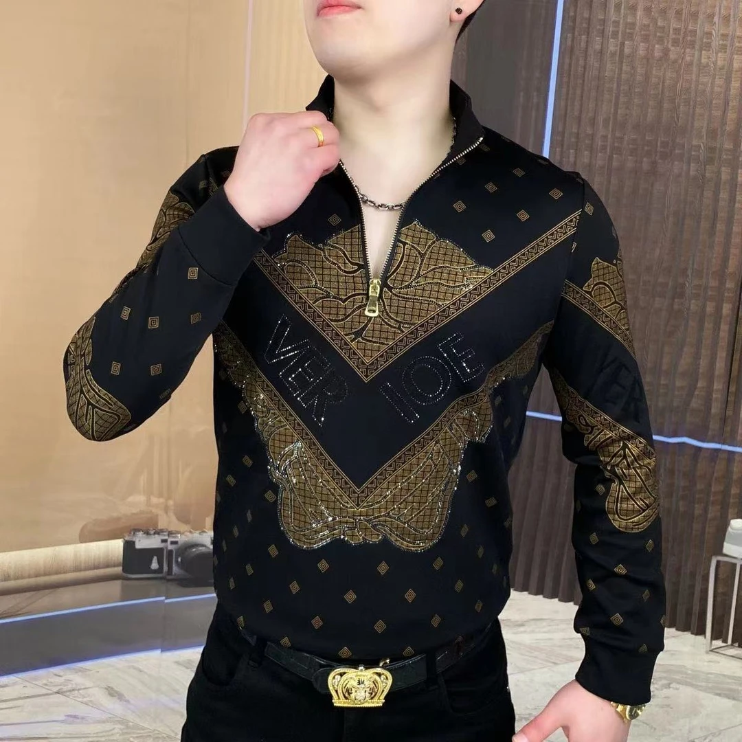 【小扬直播推荐】秋冬爆款秋冬款长袖潮流上衣男士修身黑金时尚卫衣