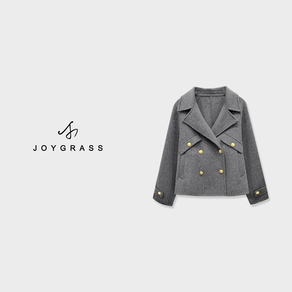 JOYGRASS(乔伊)女士设计师时尚翻领大衣D-03559