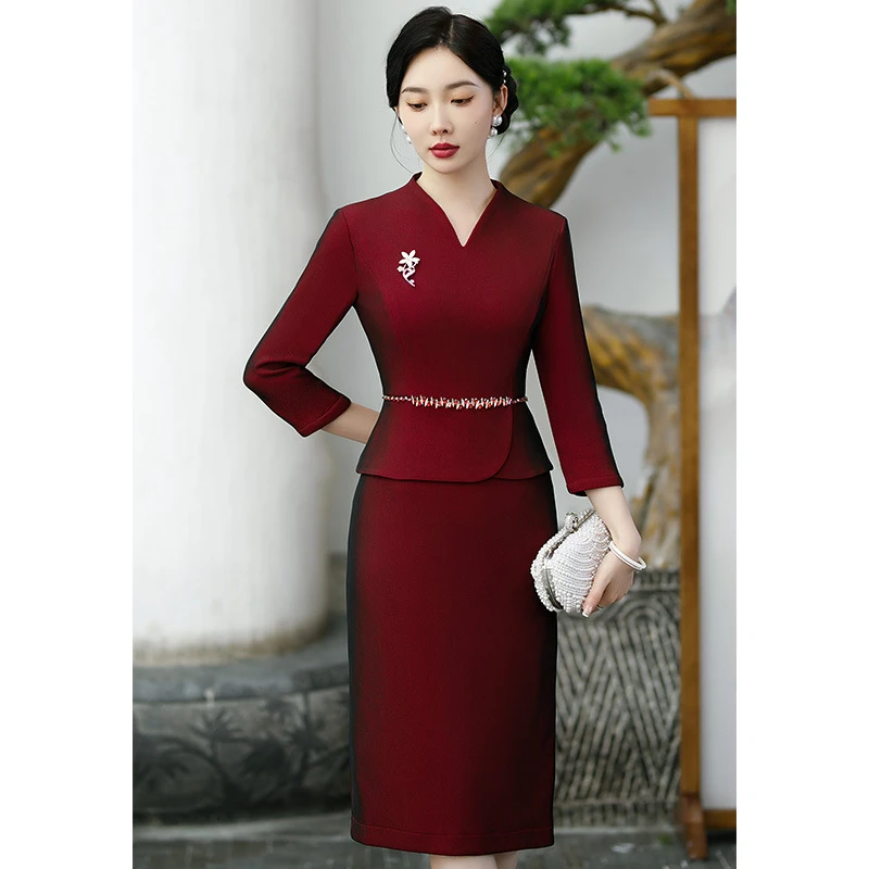 喜婆婆旗袍中年妈妈婚宴装新款礼服高端气质结婚长袖年轻礼服