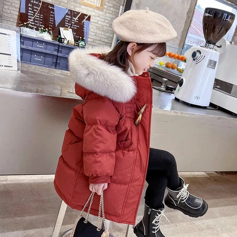 女童棉服冬季加厚保暖外套2023新款中大童防寒棉衣中长款潮流棉服