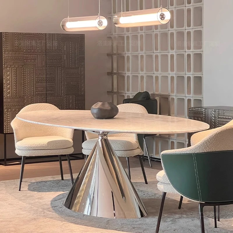 沫梵意式极简轻奢现代简约奶油餐厅家用创意个性饭桌椭圆飞碟餐桌
