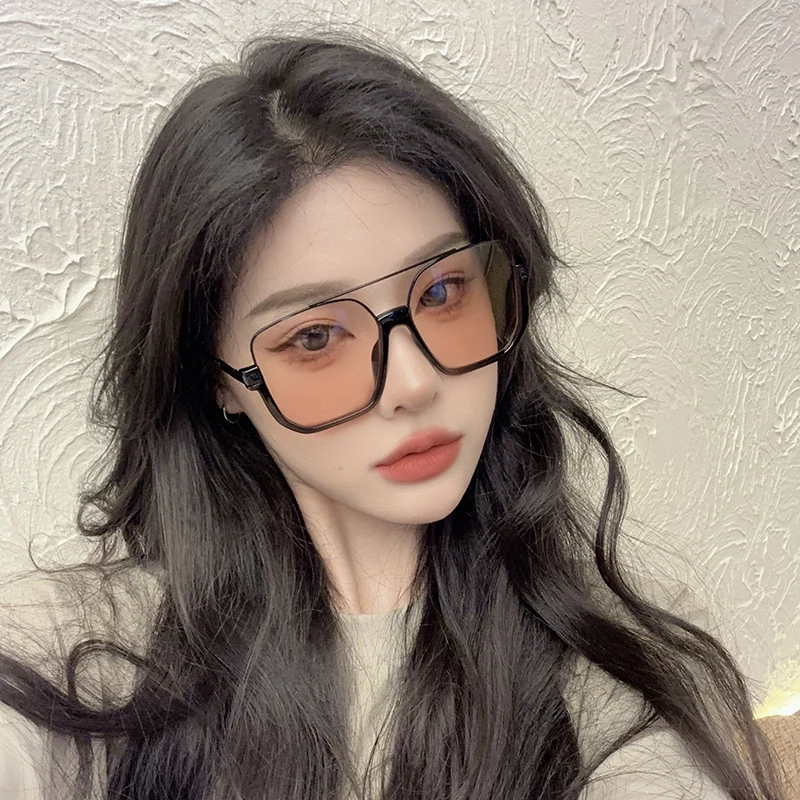 素颜双梁大框防蓝光复古眼镜ins下半框方形太阳镜女网红街拍墨镜
