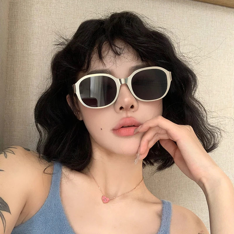 韩版个性椭圆金属太阳镜女潮网红同款个性嘻哈防紫外线墨镜ins风
