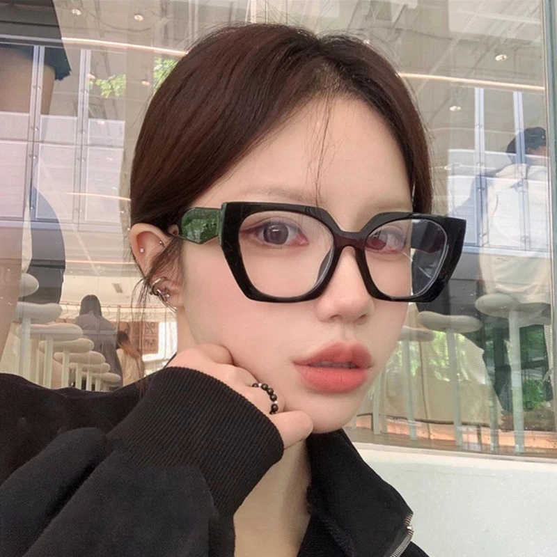 韩版方形黑色粗框素颜平光镜女方圆脸显瘦可配度数近视眼镜框男潮