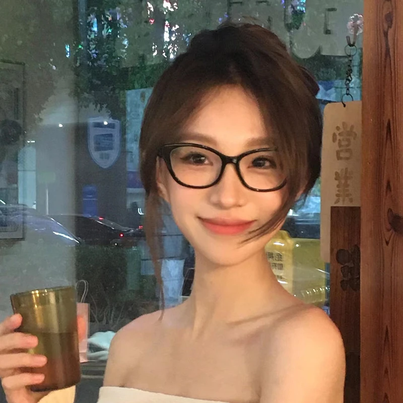 网红猫眼黑框素颜眼镜女显脸小韩版潮学生近视镜简约防蓝光平光镜