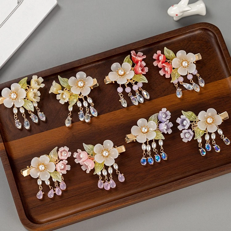 气质小巧儿童古风汉服发饰唯美郁金香对夹女童日常中国风周岁发夹