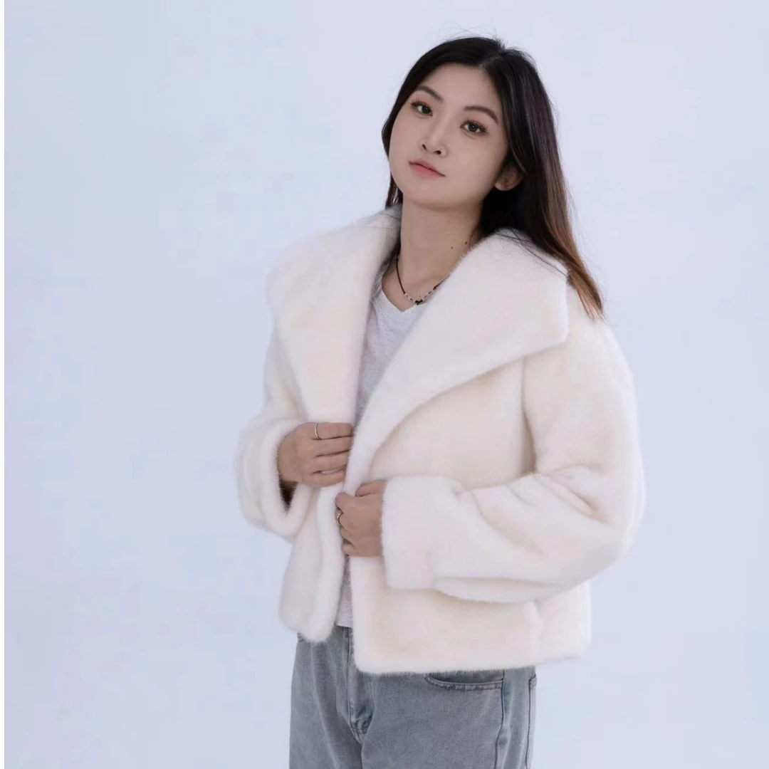 2024冬新款皮毛一体加厚欧貂仿水貂毛皮草外套女设计师时尚女款