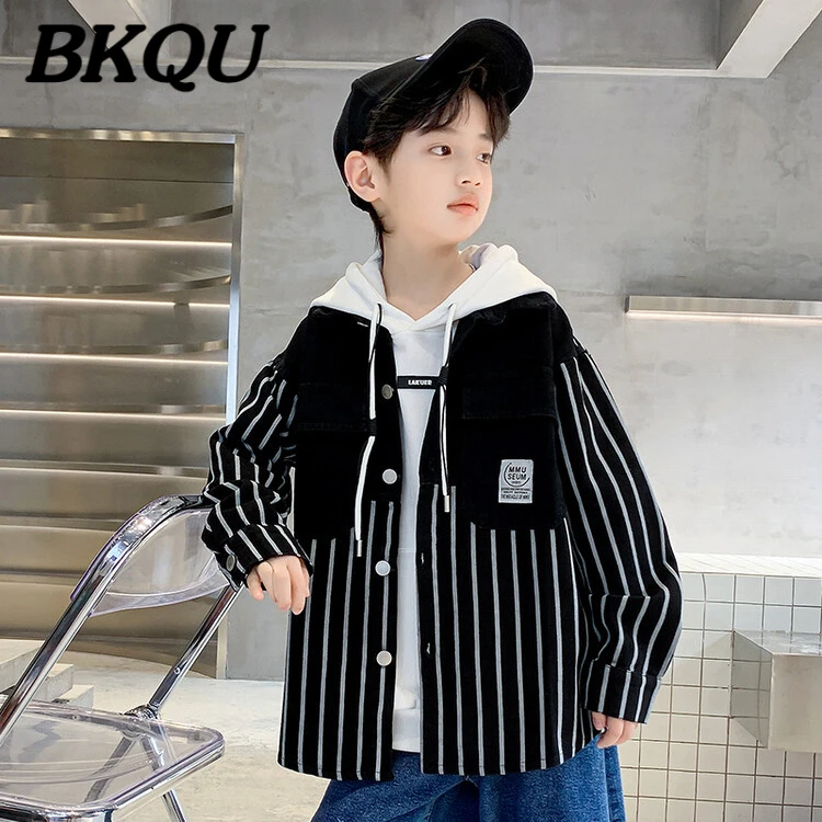 男童外套春秋款中大童牛仔衣2024秋季新款儿童条纹秋装上衣帅气潮