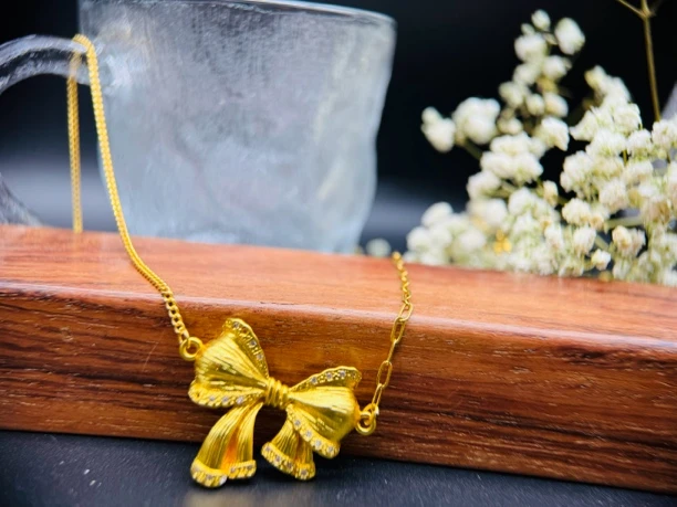铜合金项链 蝴蝶结颈链银镀素款百搭仙女时尚轻奢项链7.2g左右