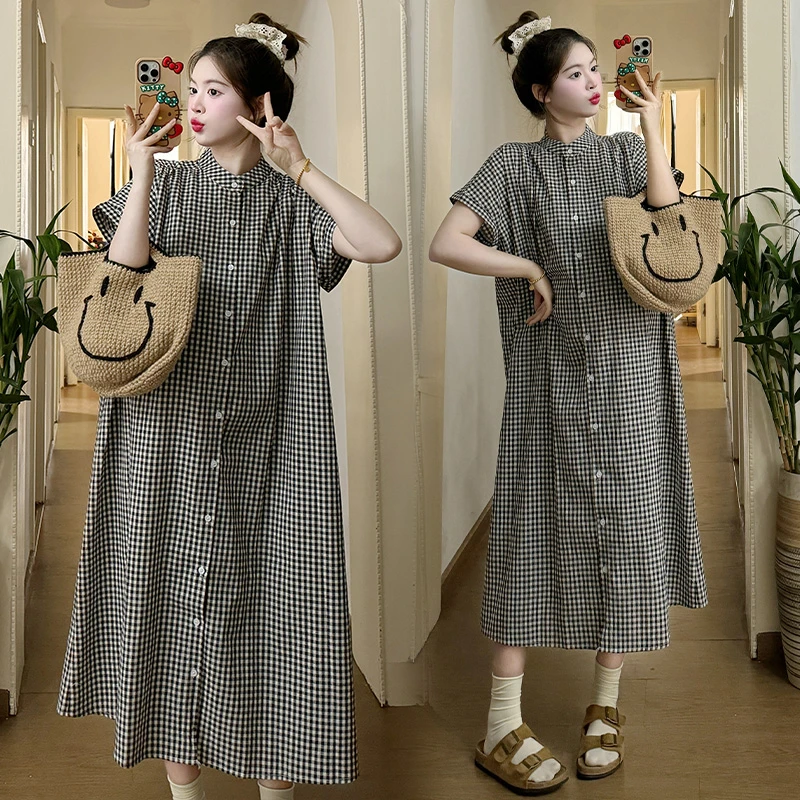 孕妇连衣裙格子衬衫超级漂亮孕妇装洋气时髦宽松中长款夏季新款