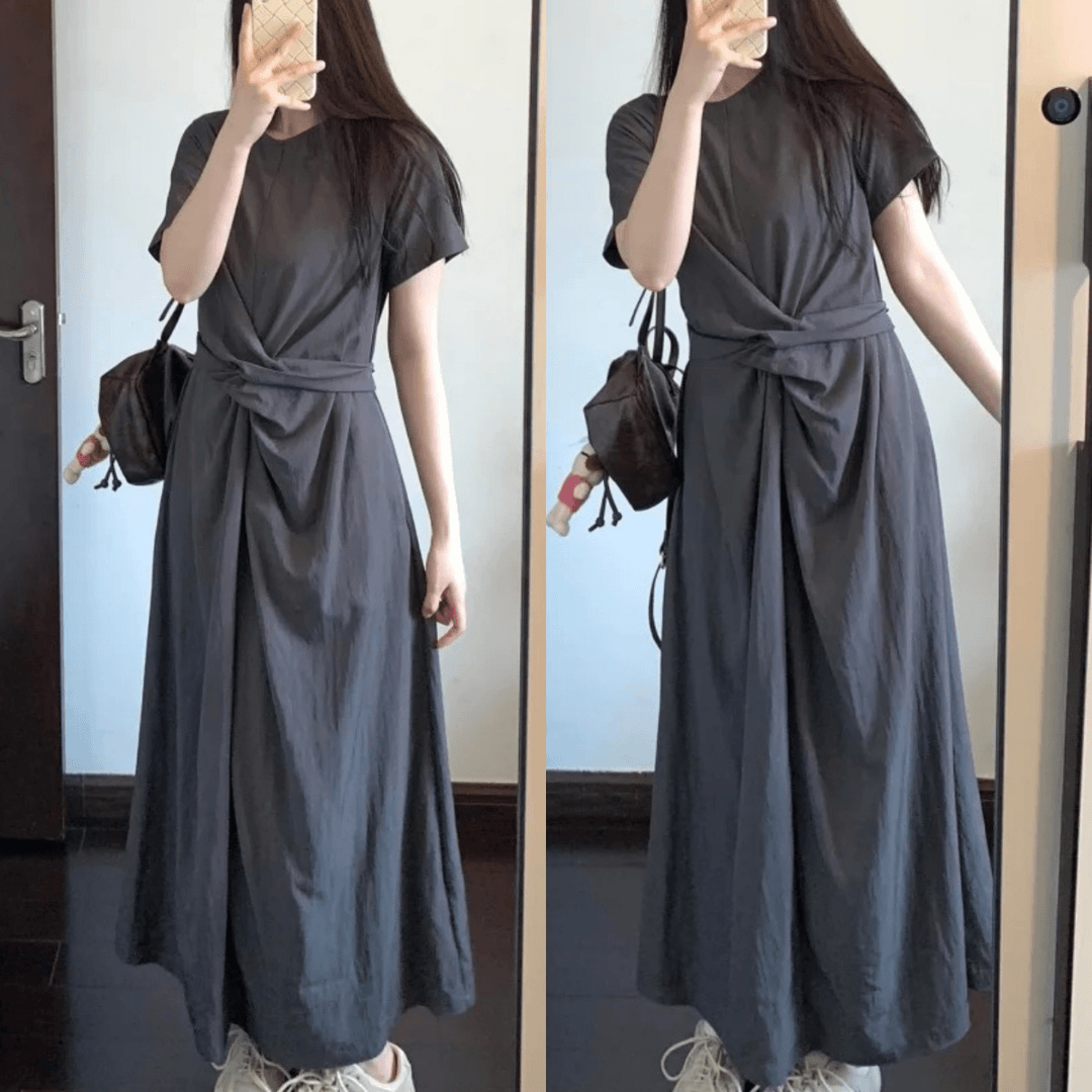 网红孕妇装设计款高级感时尚洋气不规则显瘦长裙复古绑带小众裙子