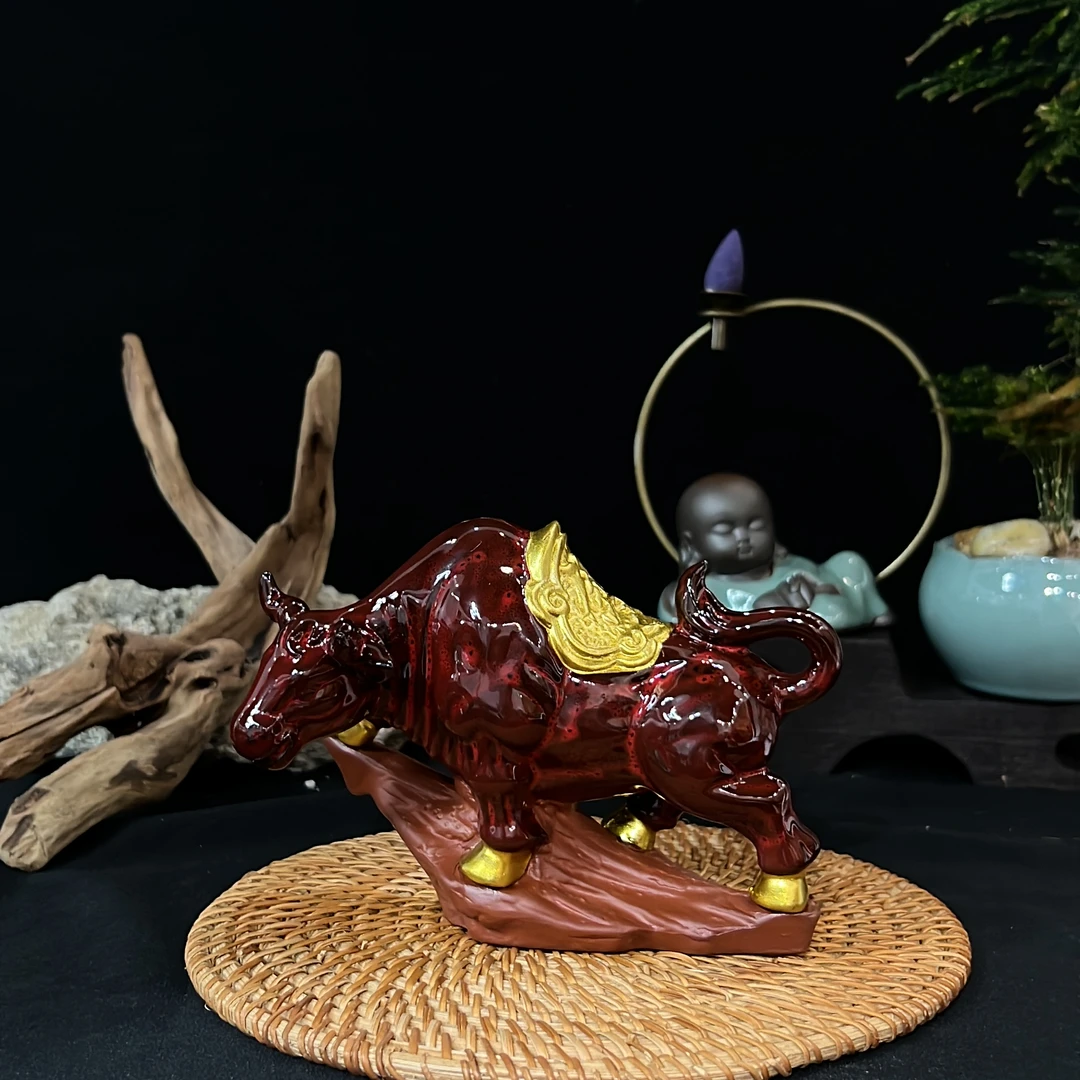紫砂运势如虹牛玄关书桌茶台柜子茶宠摆件