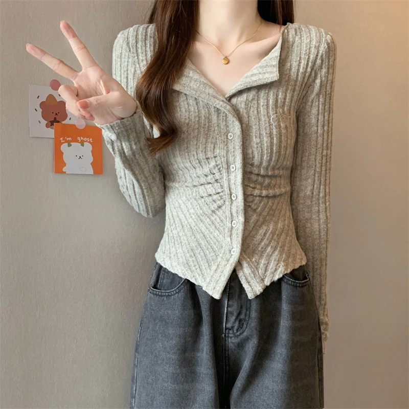 大码女装针织开衫内搭打底衫毛衣胖mm不规则纯欲辣妹修身显瘦上衣