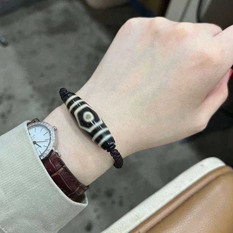 手工编织绳手链三眼珠玛瑙真品饰品女藏式首饰珠串手绳男礼物转运