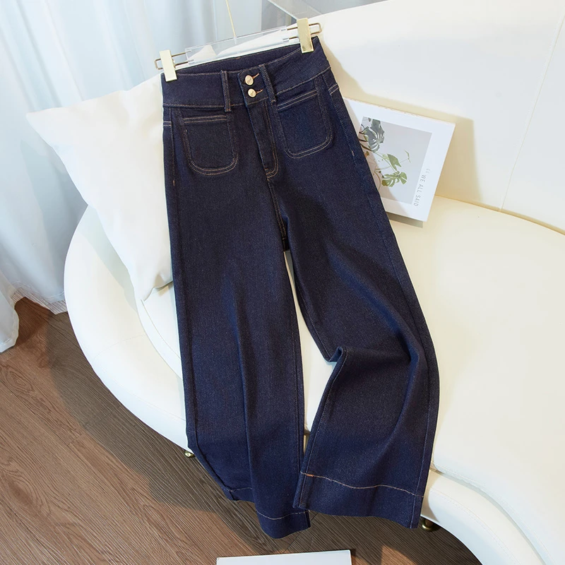 加绒加厚秋冬丹宁色牛仔裤阔腿裤九分烟管裤女爆款奶奶裤直筒2228