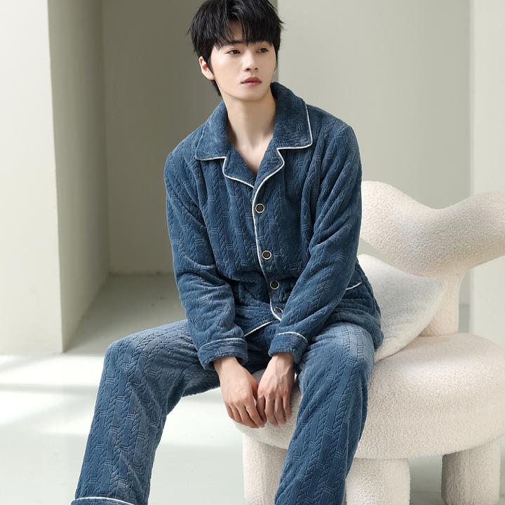 【千】秋冬季款睡衣男士冬季加厚加绒男款2024新款法兰绒家居服