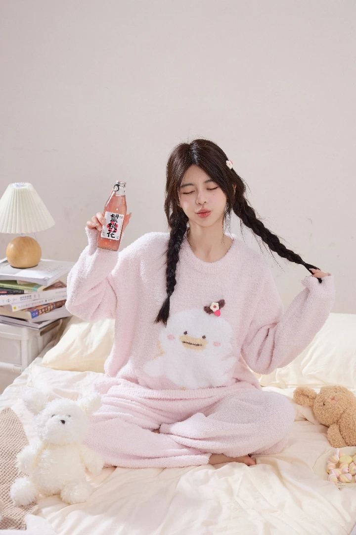 【歪头鸭】P软绵绵睡衣女秋冬款甜美可爱加厚保暖小鸭套装家居服