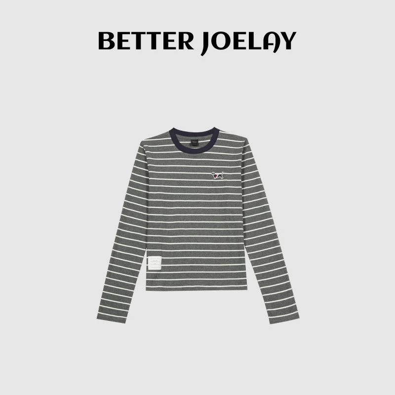 BETTERJOELAY-【星河私藏】时尚宽松条纹长袖T恤百搭休闲简约KH1098