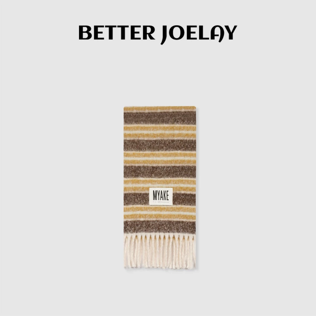 BETTERJOELAY-【冬日协奏曲】时尚百搭条纹轻奢围巾美拉德风Z6205
