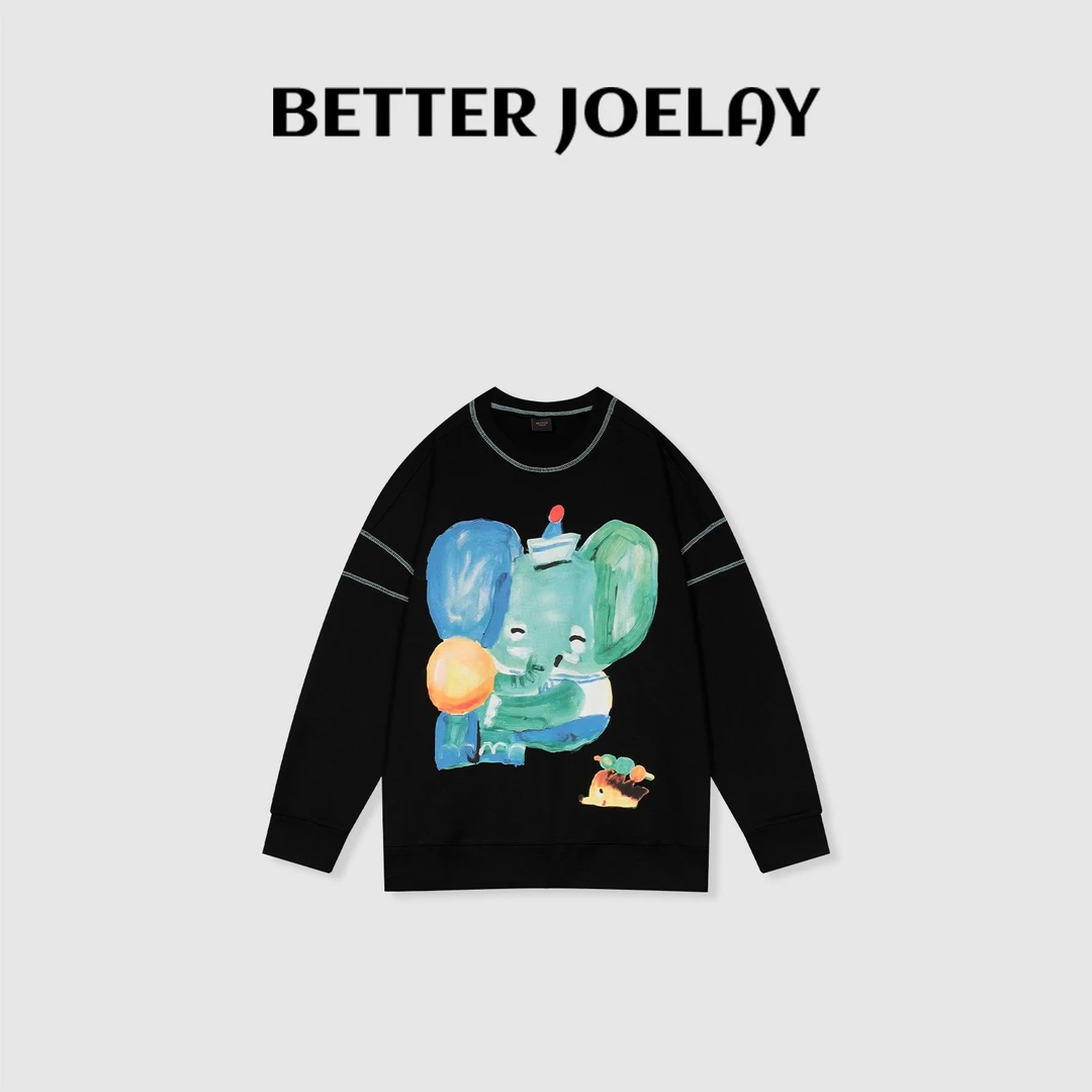 BETTER JOELAY -【疗愈小象】时尚圆领套头卫衣宽松休闲百搭KH0979