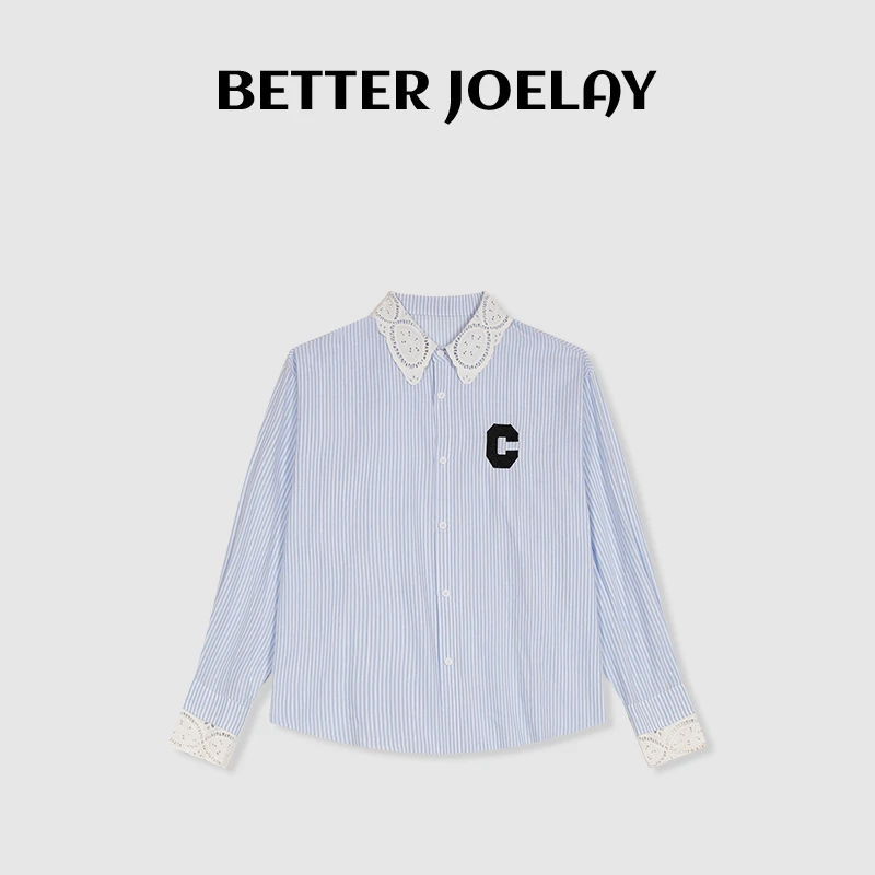 BETTER JOELAY -【蕾丝拼接】衬衫宽松长袖潮流时尚休闲Z7109