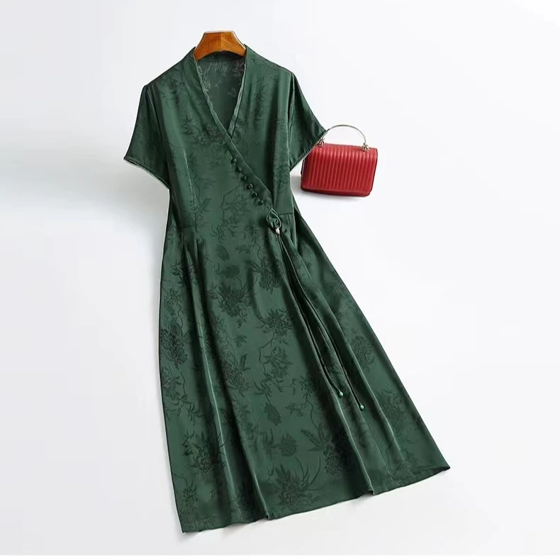 （暗兰飘香）2025新款高定国风桑蚕丝真丝连衣裙