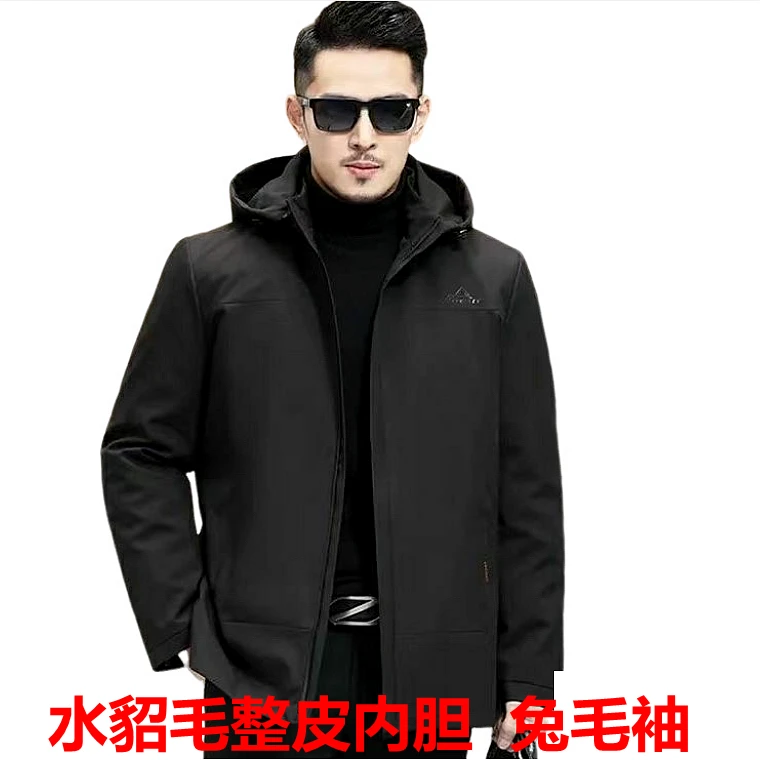 8018男士派克服水貂毛整张内胆可脱卸休闲商务款短款连帽保暖冬季