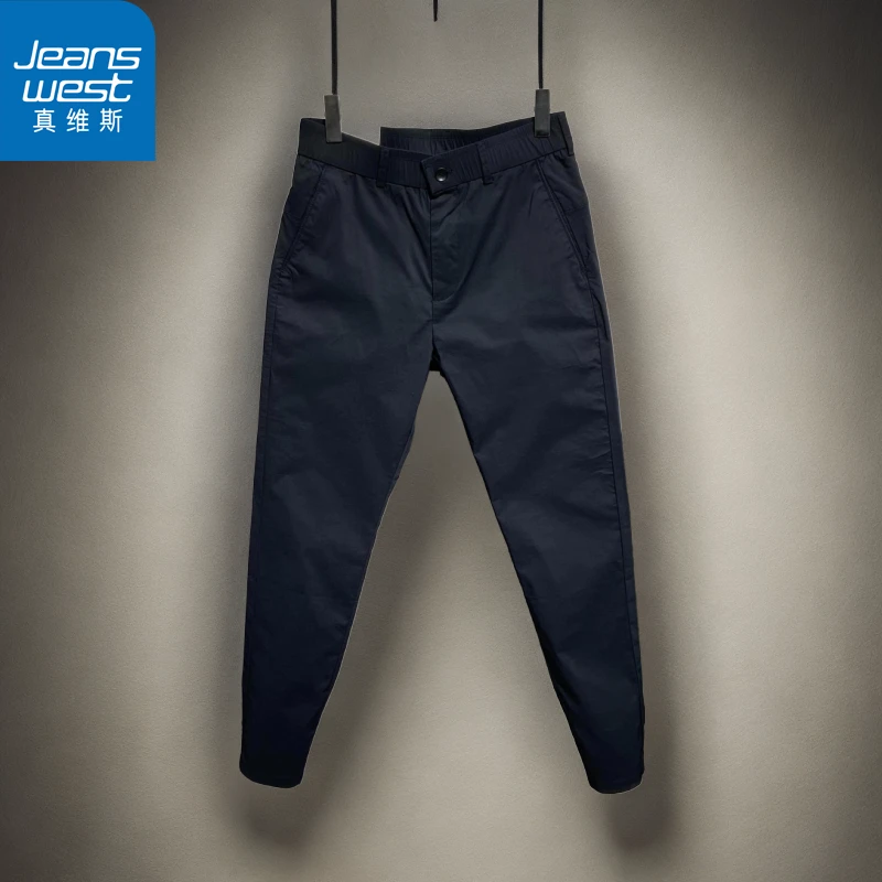 Jeanswest/真维斯休闲裤简约松紧腰小脚直筒裤商务春夏弹力长裤